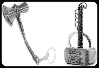 gtrp Silver Thor Axe-Hammer & Mjolnir- Hammer Stormbreaker Key Case (Set Of 2)-A Key Chain