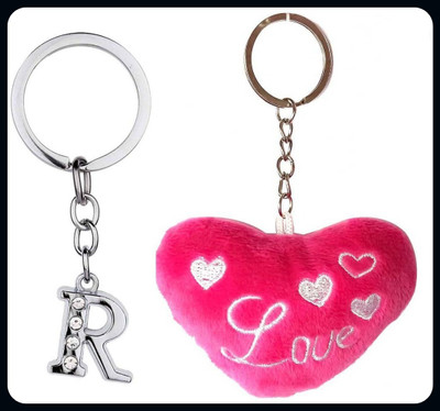 Meeko.com letter R & pink heart 1key ring 001-A Key Chain