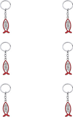 BLESSINGS Set Of 6 Red Jesus fish Key Chain