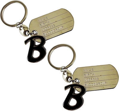 Newview 2 English Alphabet Letter B Silver Black Metal Keychain Key Chain