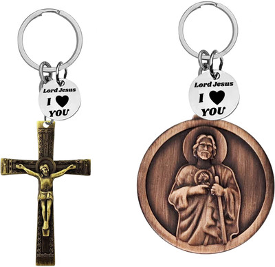 The Men Gift Jesus cross & Saint Keychains with ‘Lord Jesus I Love You’ Charm Com666-629 Key Chain