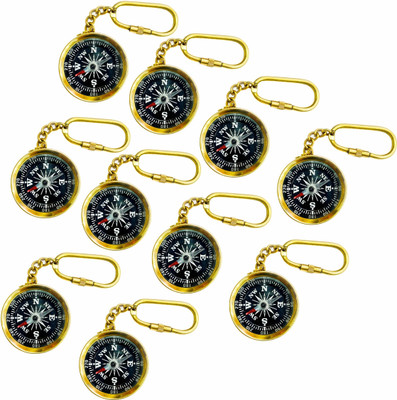 GOLA INTERNATIONAL Brass Magnetic Ditection Compass Keychain Pack of 10 Key Chain