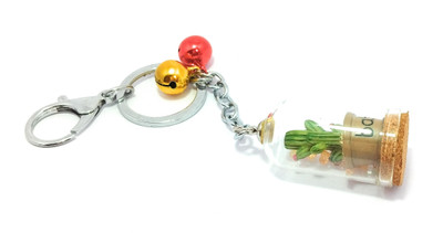 Key Era Cactus Inside Glass Fiber Bottle With Crystal And Bell Hook Key Chain