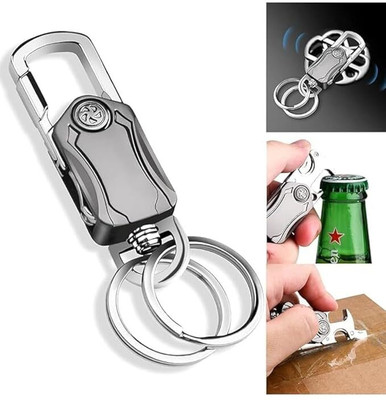 Ke&J 5-in-1 Multifunction Keychain Dual Ring Metal Carabiner Opener, Cutter & Spinner Key Chain