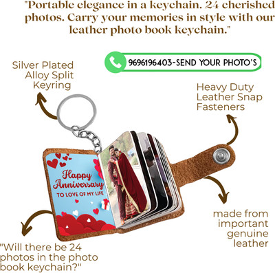 FLASHINGCLICK Leather Keychain with 12-24 Images for,Anniversaries,Romantic Couples Gifts Key Chain