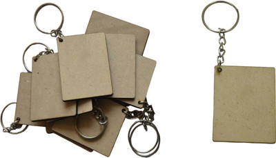 Ecomology 20 Pcs Rectangle Shape Key Ring (50 x 50) mm MDF Cutouts for Art and Craft Key Chain