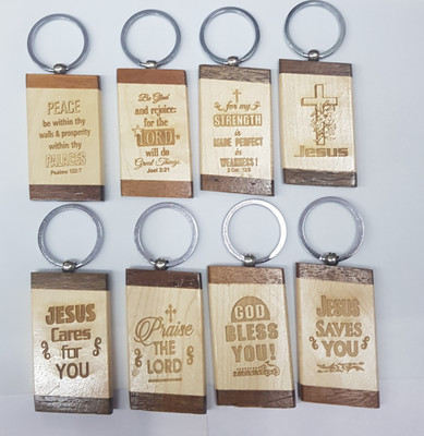 BLESSINGS Set Of 8 Wood Bible Key Chain