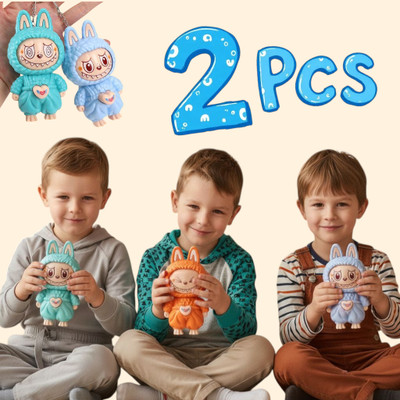 FlyTouch Dual Labubu Mood Keychains – Cute Bag Charm, Portable Toy for Kids Key Chain