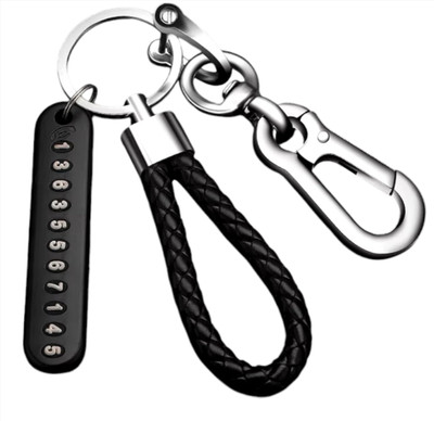 Augen Black Anti-Lost Car Keychain with Phone Tag | Double Pendant Metal Keyring Key Chain