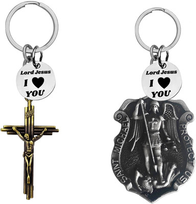 The Men Gift Jesus cross and Saint Michael Medal Keychains ShivkeyCom669-646 Key Chain