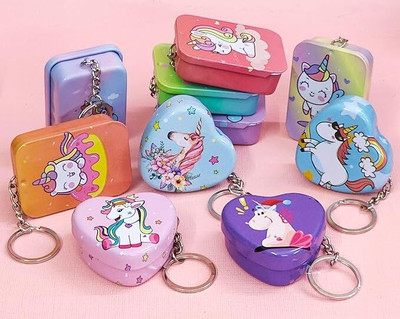 AMANVANI Tin Box Keychain, Unicorn Keychain for kids, Keyring For Boys/Girls Key Chain