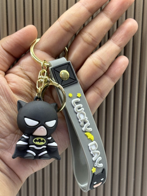 Aneka Batman design (Black) Soft Silicon 3D rubber Bag charm for Gifting Key Chain