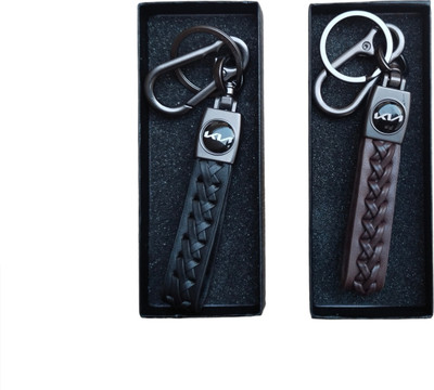 JNV Black And Brown Leather Keychain Compatible With Kia Car Key Chain