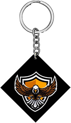 AFH Power and Freedom Sign Yellow Eagle Wooden Square Keychain for Men and Women Key Chain