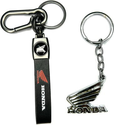 FLAMBE Leather Belt Honda Keychain & Steel Logo Keychain Pack Of 2 Key Chain