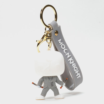 Daiyamondo Super Hero Moon Knight White Box 3D Rubber Keychain With Long Ribbon Marvel Fan Key Chain