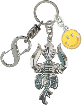SHOKY LOOKS Lord Shiv Shankar Trishul Damru Om Double Sided With Yellow Smiley Locking Lock Key Chain