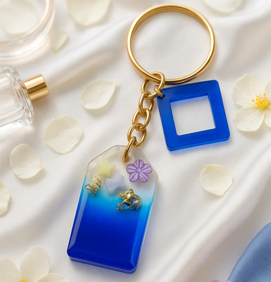 Resinbysona Blue Ocean Resin Charm Handcrafted Keychain with Golden Chain Key Chain