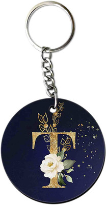 Party Gift Printed Round Keyring for Bag Wallet Purse Alphabet Letter Keychain T Key Chain