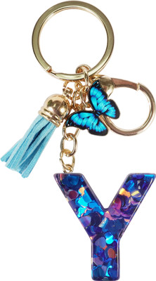 CRAFT STUDIO Blue-Butterfly Resin Alphabet Y Initial letter keychain for Boys & Girls Key Chain