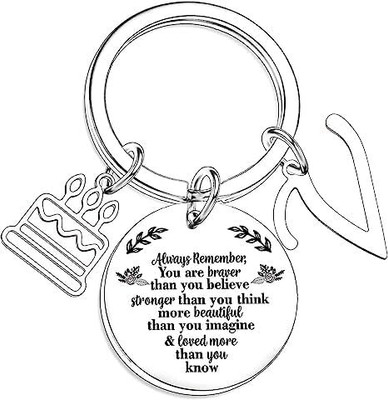 Artisans Crafted Birthday Keychain with Letter V & Inspirational Quote Pendant Key Chain