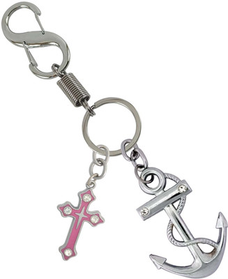 SHOKY LOOKS Perfect Finish Anchor Rope Silver With God Jesus Cross Locking Lock Key Chain