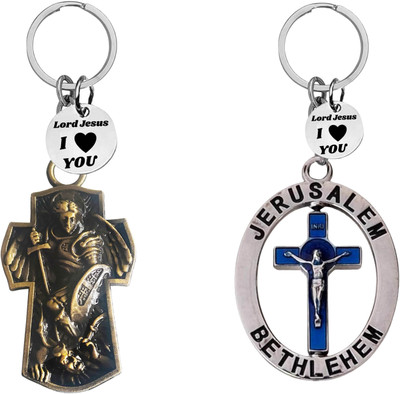 M Men Style Saint Michael & Jerusalem Bethlehem Metal Christian Keychain SkeyCom651-672 Key Chain