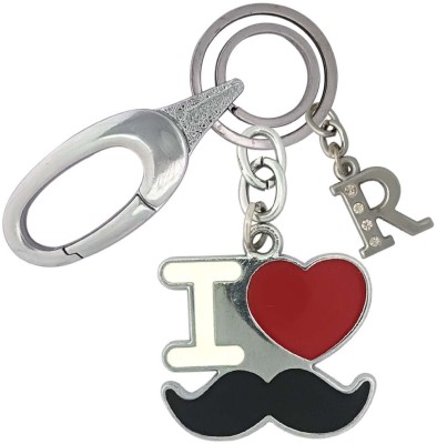 SHOKY LOOKS Stainless Steel I Love Mustache With R Letter Locking Lock Key Chain