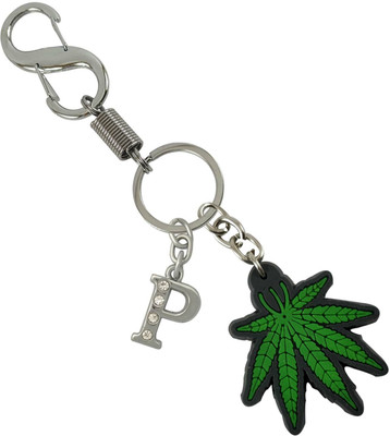 SHOKY LOOKS Green Leaves in Rubber With P Letter Fashionable Locking Lock Key Chain
