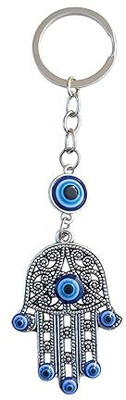 Shilpmart Hamsa Hand Evil Eye Keychain, Silver Filigree Design with Blue Evil Eye Key Chain