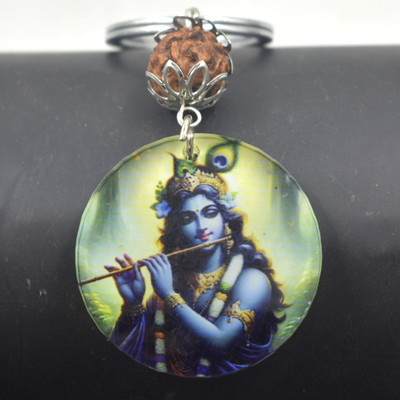 AFH Lord Krishna Playing Basuri Rudraksha Acrylic Keychain For Men,Women Key Chain