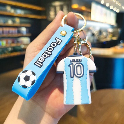HappierYou Messi blue jersey 3D rubber Keychain with strap | Football Keychain Key Chain