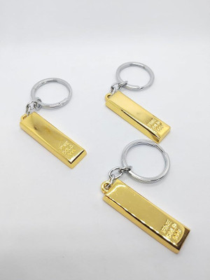 Manvikram MKRM Gold Biscuit Keychain | Bullion Gold bar design Metal Keychain - PACK OF 3 Key Chain