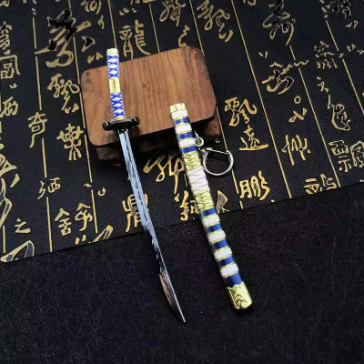Seven Square Unsharped One Piece Zoro's Sandai Kitetsu Blue Mini Katana With Scabbard Anime Key Chain