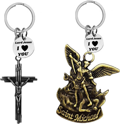 The Men Gift Jesus cross & Saint Michael Archangel Keychains ShivkeyCom670-648 Key Chain