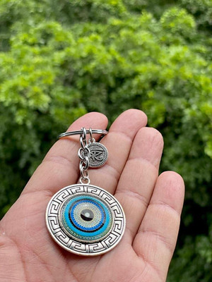 gtrp Blue and Silver Color Round Evil Eye Keychain for Bike/Car Gifting 02 Key Chain