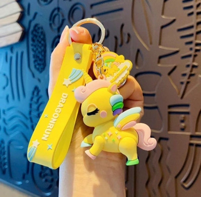 SHRI JI Rainbow Unicorn Keychain Cute 3D Keychain (YELLOW with PEACH hair) Key Chain