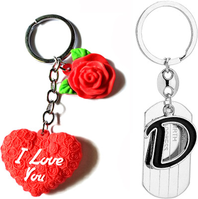 Meeko.com Red Heart Rubber With D Letter Bike Key Chain 01j7u Key Chain