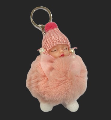 SHRI JI Cute Sleeping Baby Doll Keychain with Bow PEACH Key Chain