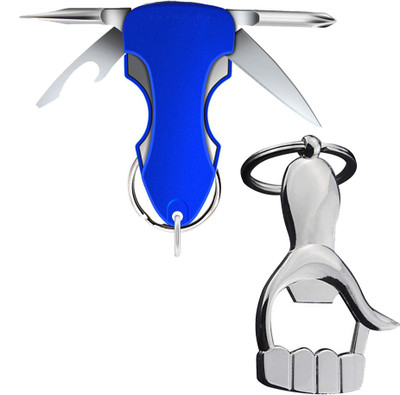 StealODeal Silver Hand Opener with Blue Multi-Tool Key Chain
