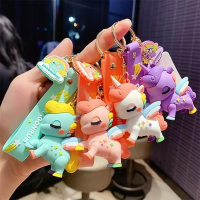 Ahaan enterprises Combo 4Pcs Unicorn Cartoon Cute 3D Keychain | Strap Charm & Hook Anime & Cartoon Key Chain