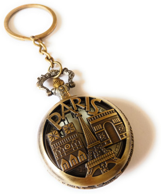 gtrp keychain-Antique Paris Eifeel Tower Theme Pocket Watch with Key Ring Key Chain