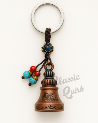 Classic Quirk Bronze Guardian Bell Keychain | Bird Design with Rope & Beads Key Chain