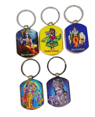 BLESSINGS Set Of 5 Radha Krishna Wooden Key Chain