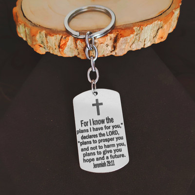 Shiv Jagdamba Dog Tag Keychain for Men Bible Verse Cross LCShivKey202327 Key Chain