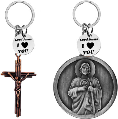 The Men Gift Jesus cross & Saint Keychains with ‘Lord Jesus I Love You’ Charm Com668-631 Key Chain