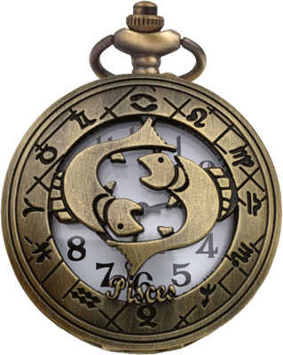 Classic Quirk Gandhi Style Vintage Zodiac Sign Theme Pisces Cutout Pocket Watch Key Chain