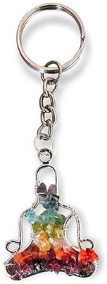 RATIHANDICRAFTS 7 Chakra Buddha Keychain with Natural 7 Chakra Gemstone and Chain Balance Key Chain
