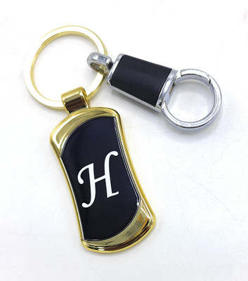 Jdp Novelty Alphabets letters H Logos Premium Quality Metal with Hook Black Gold Colour Key Chain