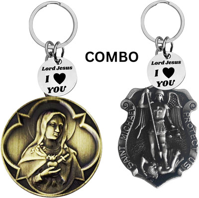 The Men Gift Lord Jesus Keychain Combo– Sacred Heart Religious Keyring Set ShivkeyCom627-646 Key Chain